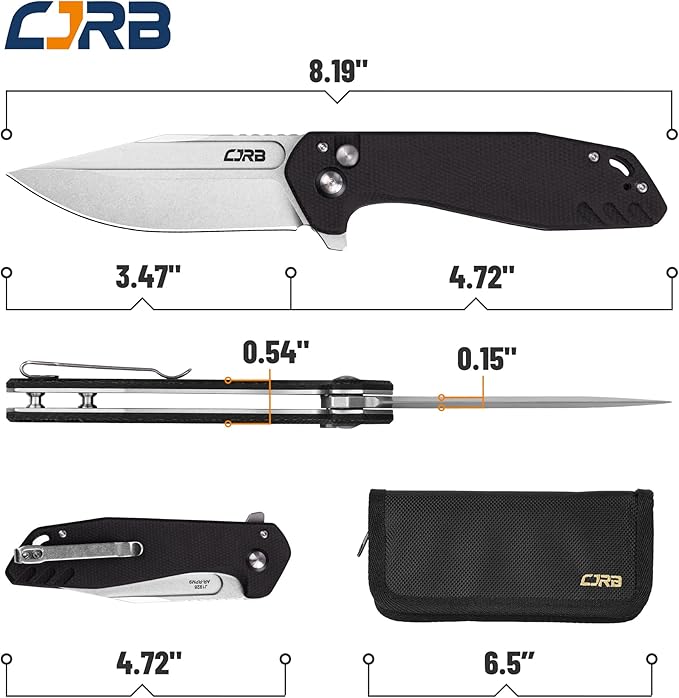 CJRB CUTLERY Folding Knife Riff (J1928) Button Lock Pocket Knife for Men AR-RPM9 Steel Blade and Black G10 Handle for Work Outdoor Hinking Camping