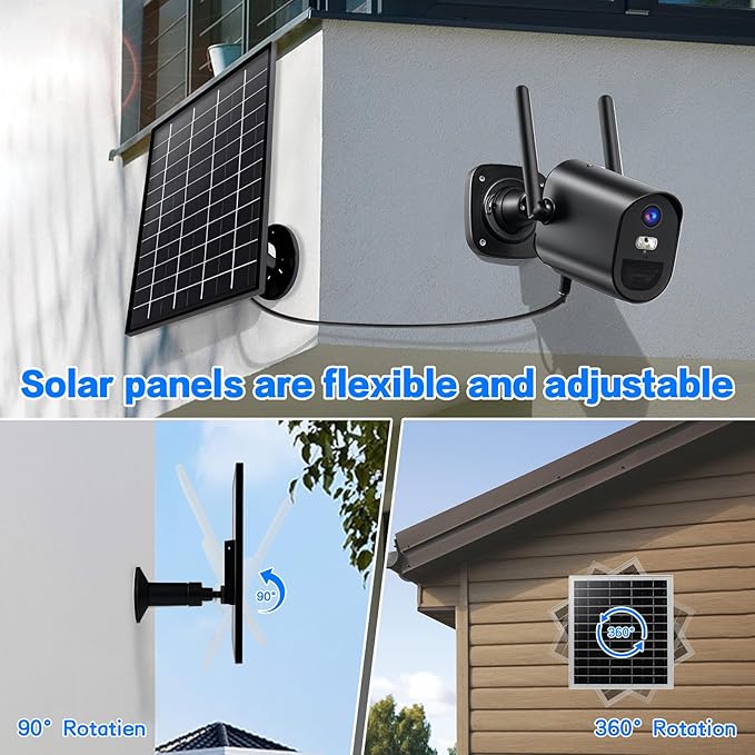 Solar Panel for Security Camera 5V 6W USB Solar Panel Charger Type-C Port?�Micro USB Port＆DC Port Solar Sanels for Cameras with 9.8ft Charging Cable Charging Power IP65 Waterproof (2 Pack Black)