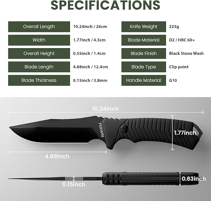 Bushcraft Survival Knife - Outdoor Camping Hunting Fixed Blade With D2 Steel and G10 Handle for EDC, Sheath Included - Collection Gift for Him