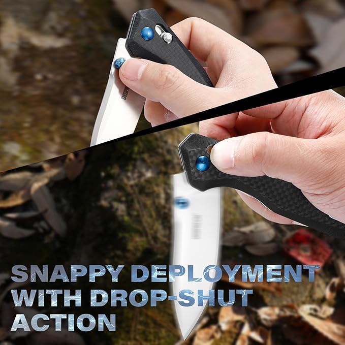 Dispatch Axis Lock Folding Pocket Knife with Clip, 3.27" D2 Steel Blade and Carbon Fiber Handle, Camping Folding Knives for Men Women Hiking Survival Pocketknife