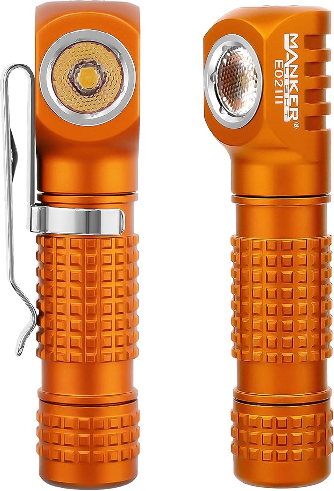Manker E02III Everyday-Carry Flashlight, USB-c Rechargeable 10440 / AAA Flashlight, Pocket EDC flashlightwith Magnetic Tail, Reversible Clip (400 Lumens NICHIA519A-V1 4000K R9080, Orange)