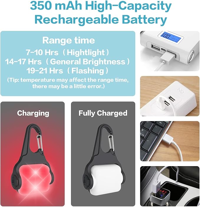 Rechargeable Dog Collar Light -3 Modes Dog Light, IP65 Waterproof Dog Walking Light, 50LM Dog Lights for Night Walking, Running, Camping, Climbing, Bike, 2 Pack