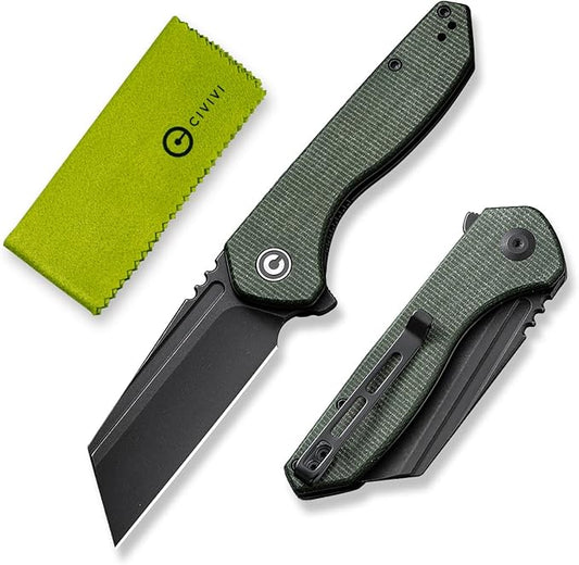 CIVIVI Pocket Knife for Men, ExOne Folding Knife with Flipper, 2.94" Nitro-V Reverse Tanto Blade Micarta Handle for Perfect EDC Gift C23036-3