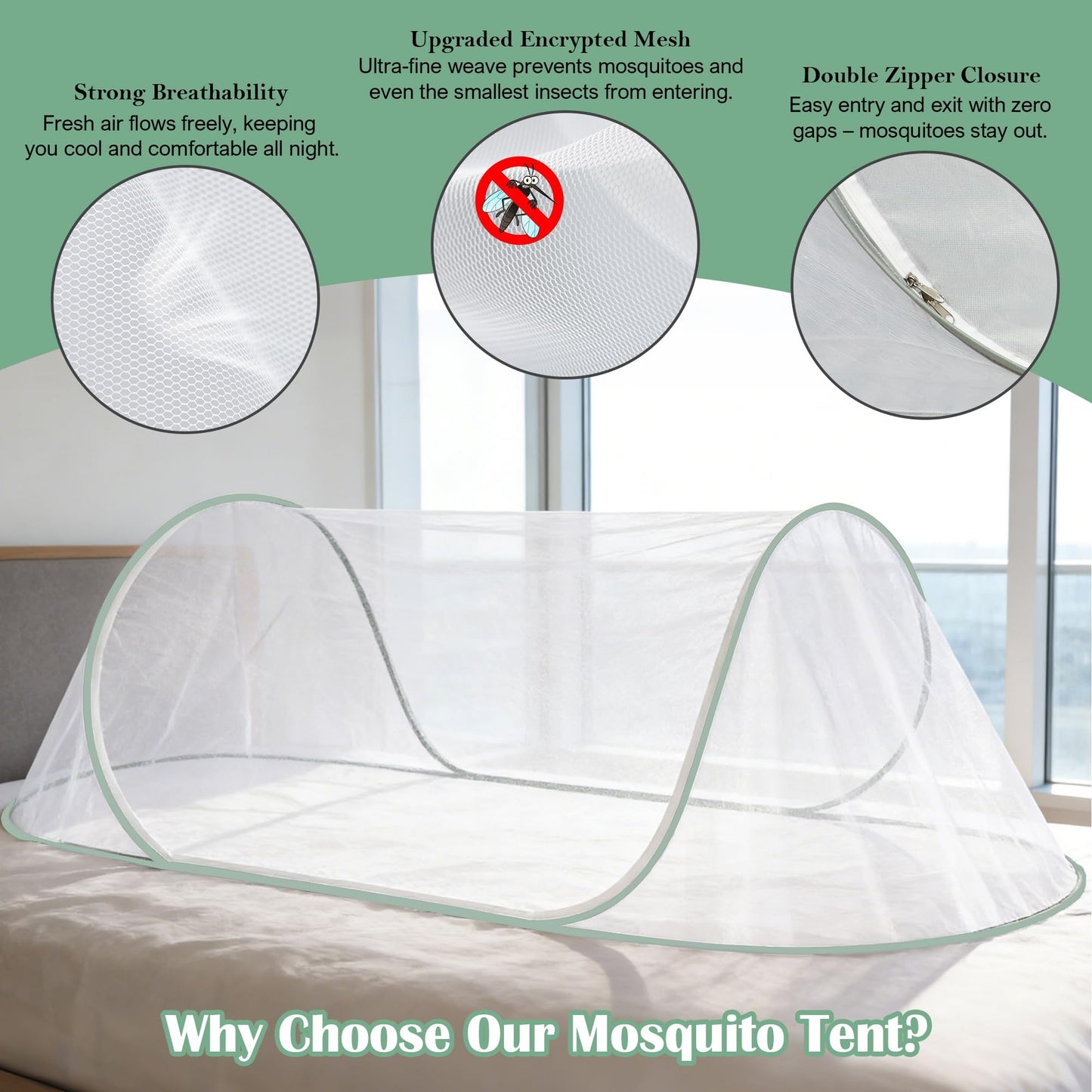 FORUP Pop Up Mosquito Tent | Quick Setup Portable & Foldable Mosquito Net for Bedroom, Camping