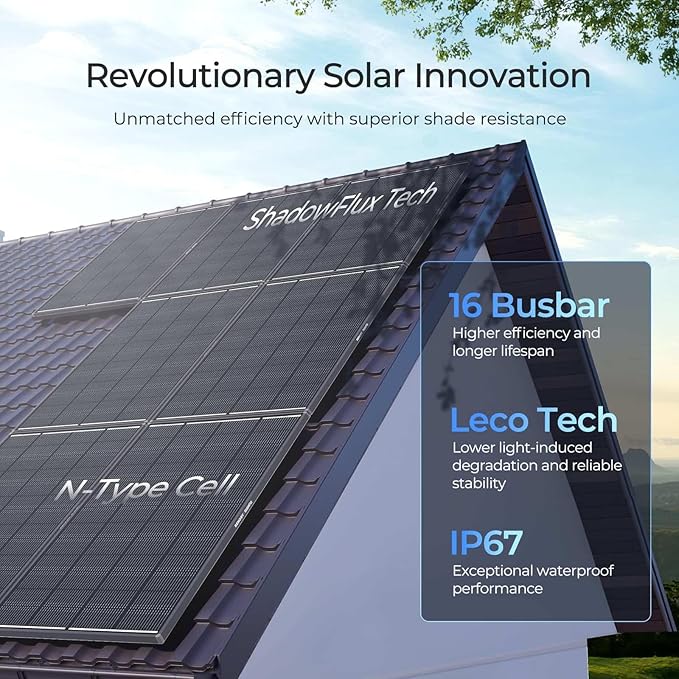 Renogy 400 Watt ShadowFlux Anti-Shading Solar Panel N-Type, 2PCS 200W Solar Panels 12 Volt 16BB, 25% High-Efficiency PV Module for RV Marine Rooftop Farm Battery,Black
