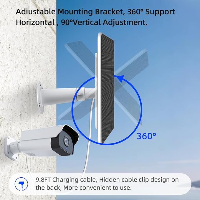 3PC Solar Panel for Security Camera Outdoor, 5W Solar Panel Charger Compatible with Rechargeable Battery Powered Camera, with 9.8ft Cable, Adjustable Wall Mount, IP65 Waterproof (White)