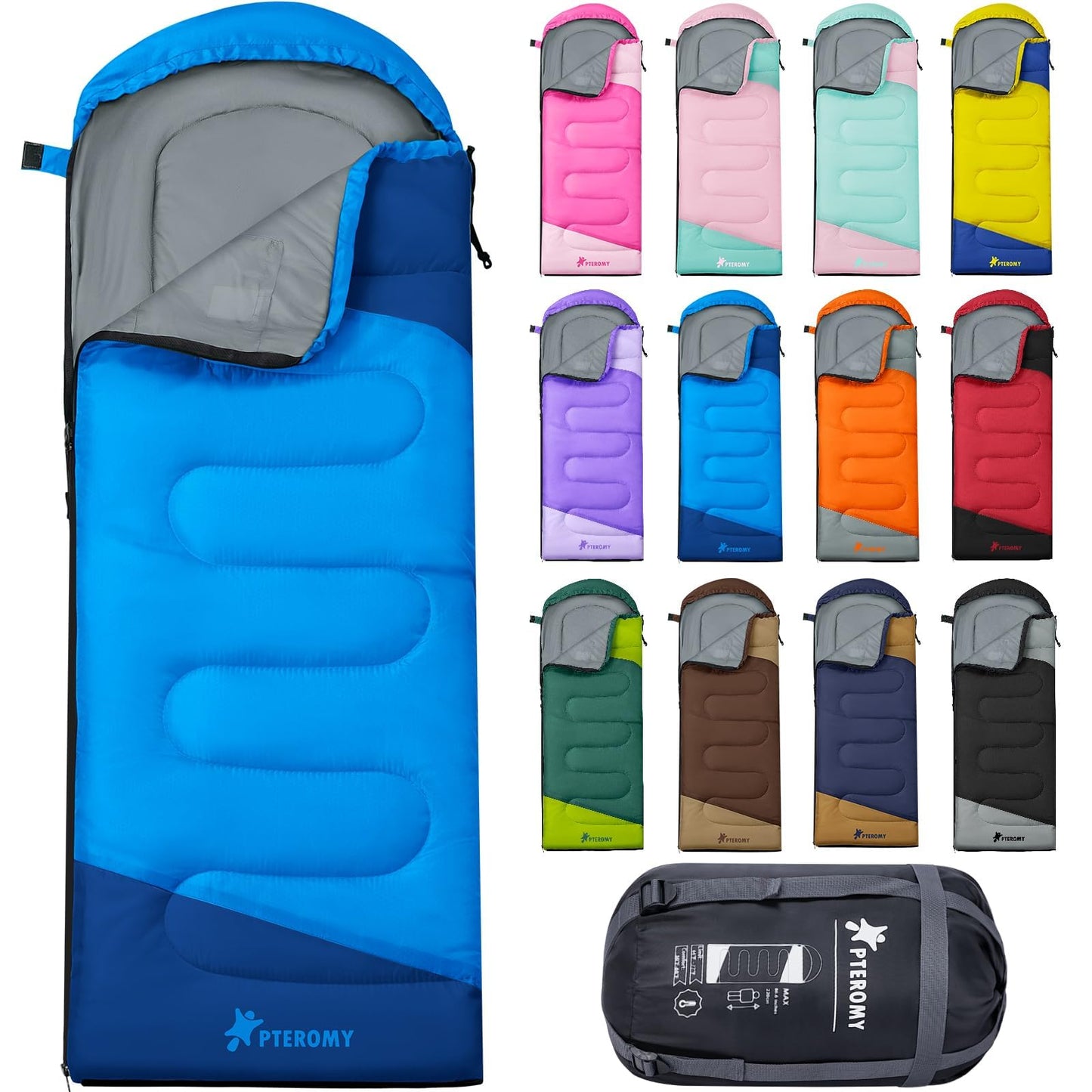 PTEROMY Sleeping Bags for Adults, Lightweight and Machine Washable, Water Resistant Backpacking