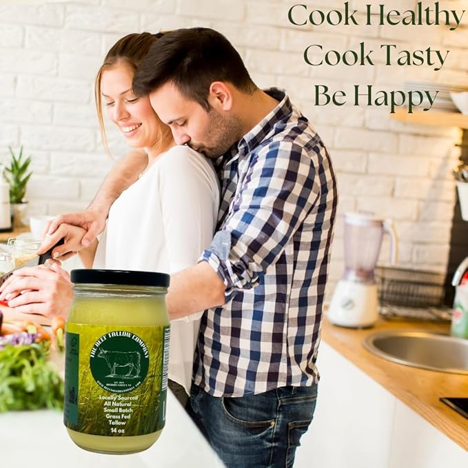 The Beef Tallow Company | 100% Small Batch Pasture Raised Beef Tallow | Glass Jar with saftey shrink seal| Locally Sourced and made in the Hudson Valley | All Natural Keto, Paleo friendly, No GMO (64 Fl Oz (Pack 1 of 1)) (64 oz)