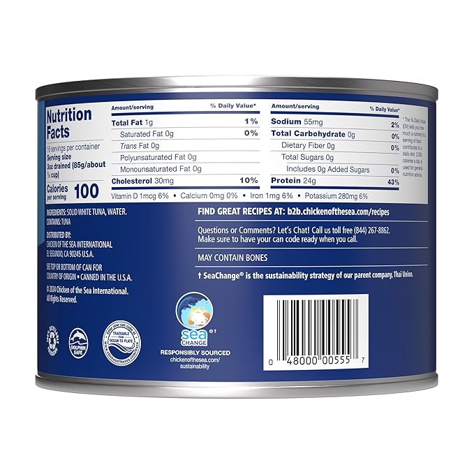 Chicken of the Sea Solid White Albacore Tuna in Water, Low Sodium, Wild Caught Tuna, Foodservice Size, 66.5 oz. Can (Pack of 6)