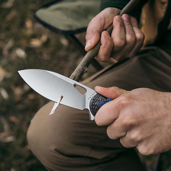 Pocket Knife, 3.1" Unique S35VN Blade Folding Knife with Button Lock, EDC Knife with Carbon Fiber Handle for Camping, Survival, Best Gift for Men Women-COBRA series