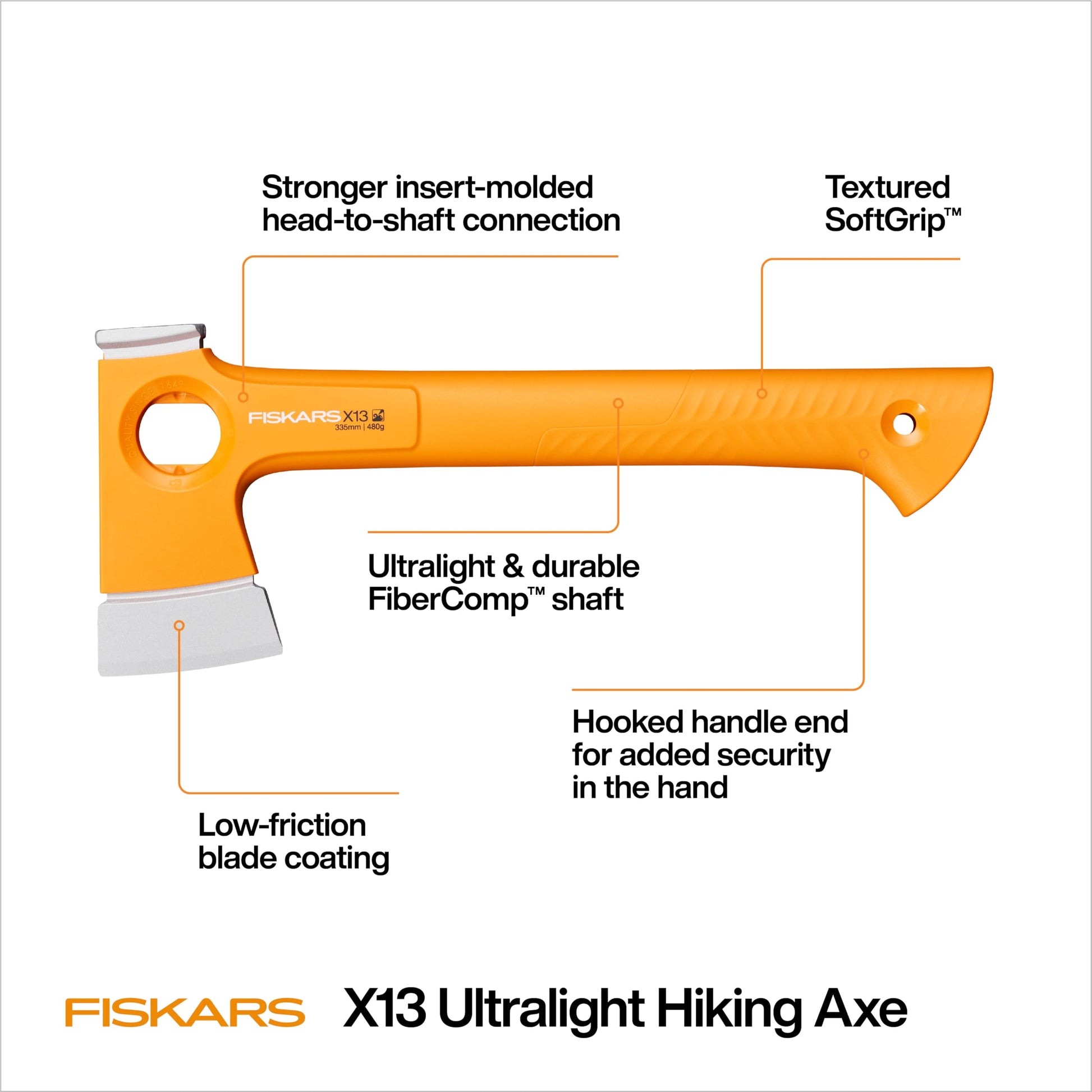 Fiskars X13 Ultralight Hiking Axe 13", Camping Hatchet, Forged Steel Blade