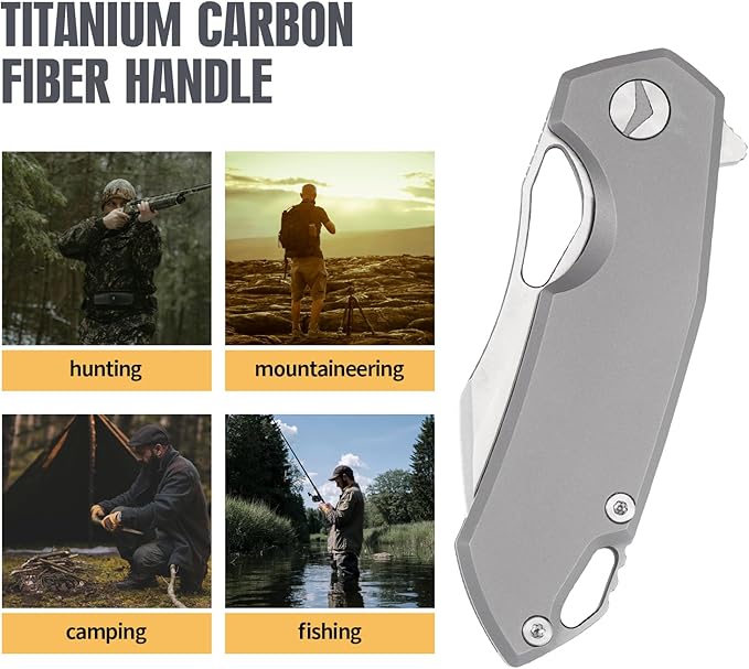 Folding Knife pocket knife EDC Knife With Clip Survival knife Camping knife - M390 Steel Titanium Handle - Outdoor Camping Hiking Survival Hunting knife with Sheath Gifts For Men (Grey)