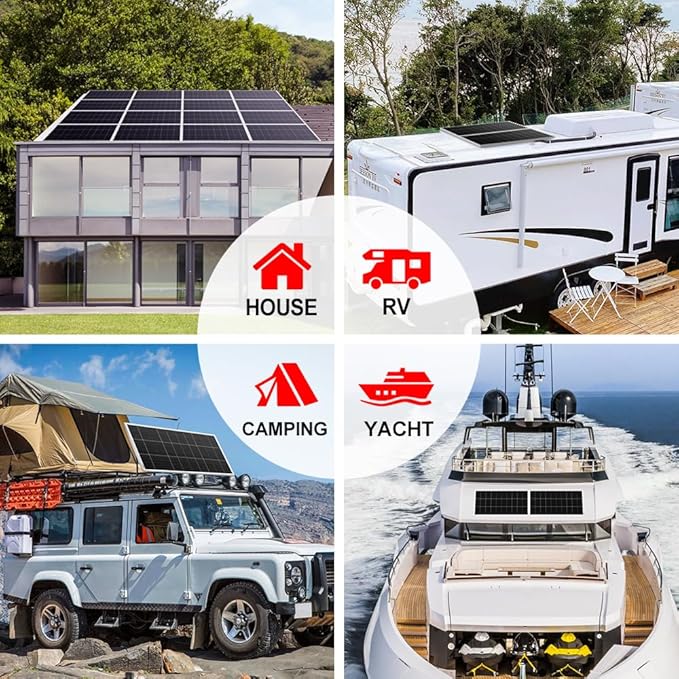 DOKIO 200W Solar Panel Kit 9-Busbar Monocrystalline with Aluminum Frame and MC4, Mounting Brackets, Alligator Clips & 5m Cable for RV, Boat, Roof, Cabin, Off-Grid (Controller Required)