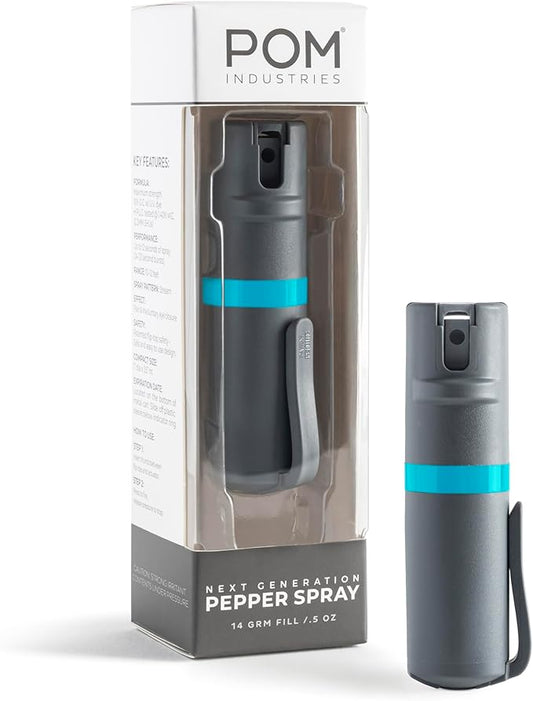 POM Pepper Spray Pocket Clip, Quick Flip Top Safety, Maximum Strength OC Formula with UV Marking