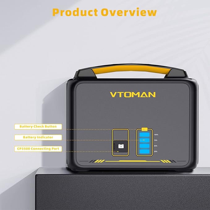 VTOMAN Jump 600X 600W Portable Power Station with 640Wh Extra Batteryï¼?39Wh Solar Generator LiFePO4 Battery, 1200W AC Outlet, PD 60W USB-C, 3x Regulated 12V/10A DC for Camping, Off-grid, Home Backup