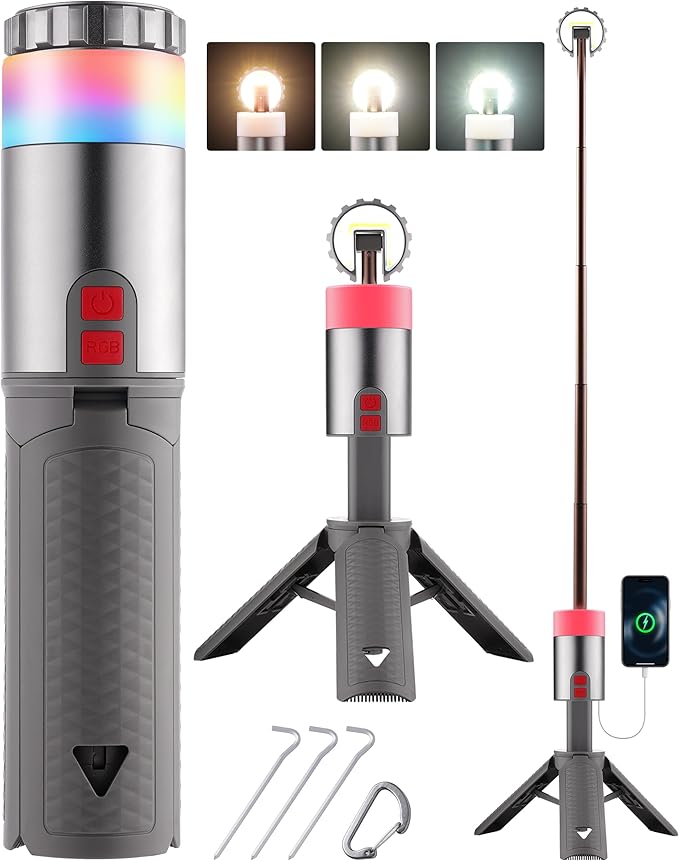 Telescopic Camping Light, 6800mAh Camping Lantern with Remote, Rechargeable Camping Lights with Power Bank, Emergency Solar Lights Portable for Camp, Waterproof Hiking Lantern for Outdoor