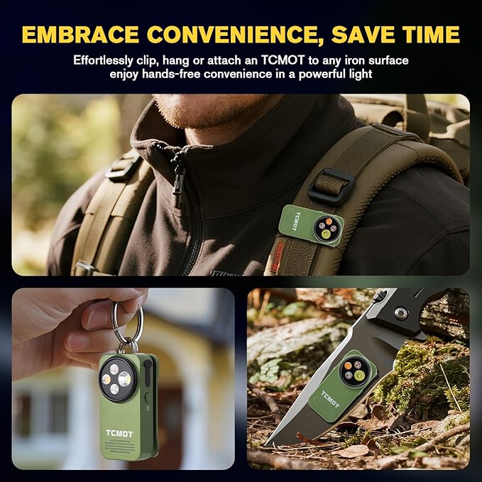 EDC Flashlight Clip-on Light, Rechargeable 600 Lumens with Type-C, IPX6 Waterproof, Portable Mini Magnetic Keychain Flash Lights for Signaling, Cycling, Outdoor or Emergency, Green