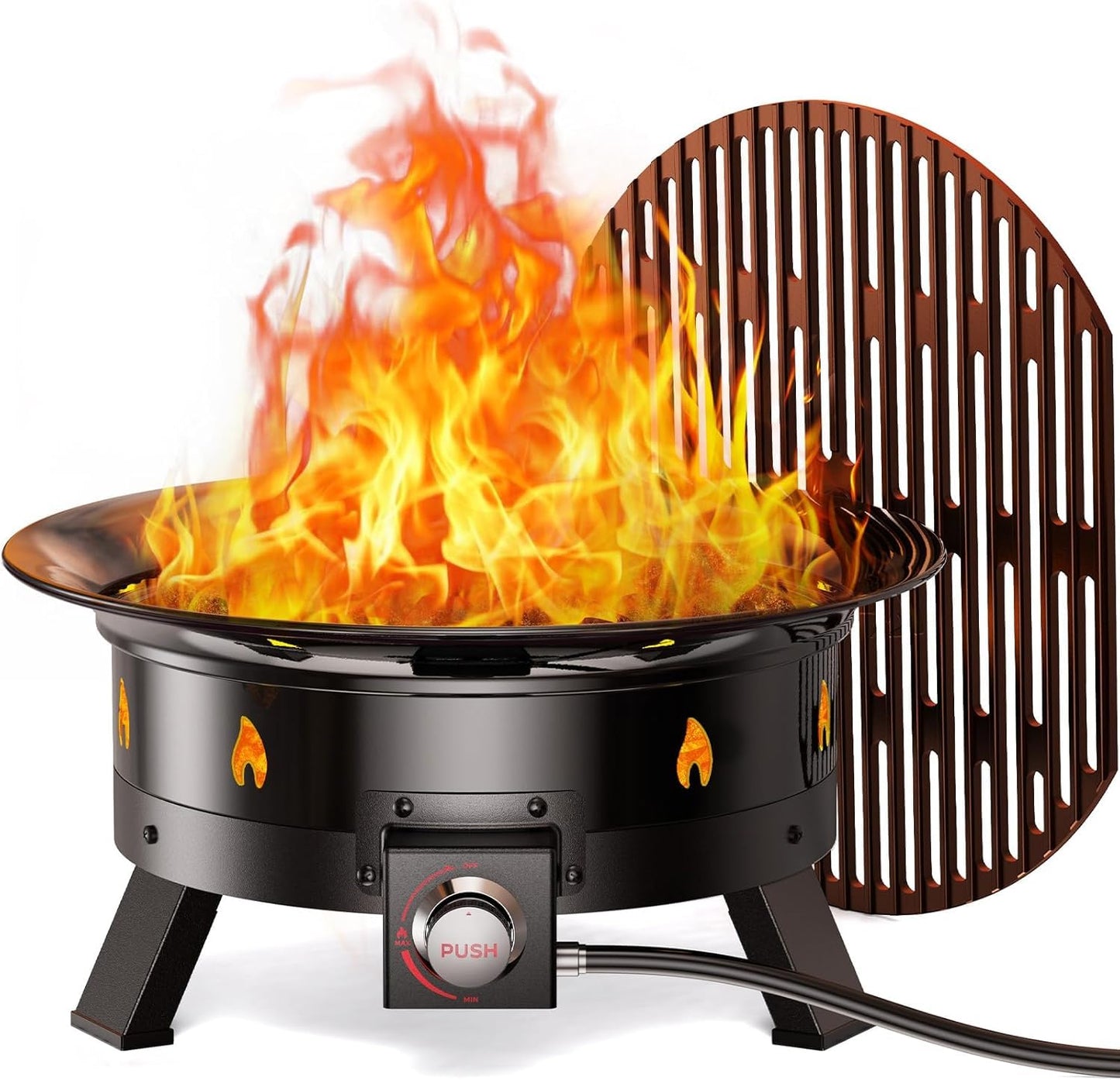 Ciays Large Propane Fire Pit 19 Inch, Gas Fire Pit with Grill Grate, Folding Legs, Hose Hooks