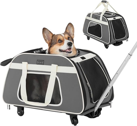 PETSFIT Large Pet Carrier with Wheels Designed for 2 Small Dogs/Multiple Kittens/Medium Dogs with Adjustable Safety Rope & Waterproof Bottom(?‘µ?’�?’• ?’‚?’Š?’“?’�?’Š?’�?’† ?’‚?’‘?’‘?’“?’�?’—?’†?’…)