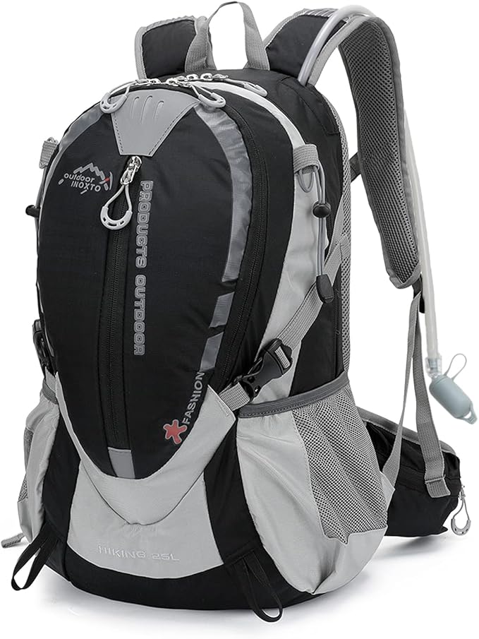 INOXTO Small Hiking Backpack with 2L Water Bladder and Rain Cover, 25L Hydration Backpack Hiking Daypack (Black)