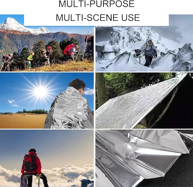 8-Pack Emergency Mylar Blankets, Reflective Space Blanket Survival Kit for Hiking, Camping, Outdoors & First Aid, 84" L x 52??W