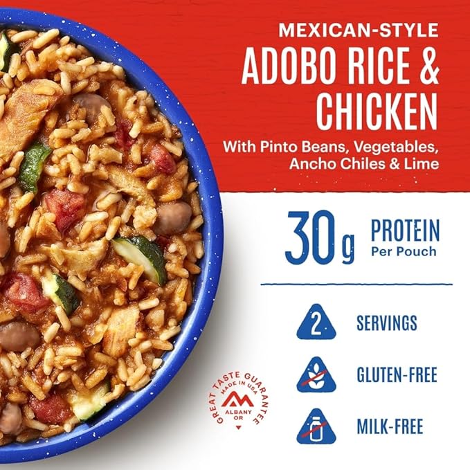 Mountain House GlutenFree MexicanStyle Adobo Rice & Chicken FreezeDried Food for Camping, 12 Servings, 30Year ShelfLife