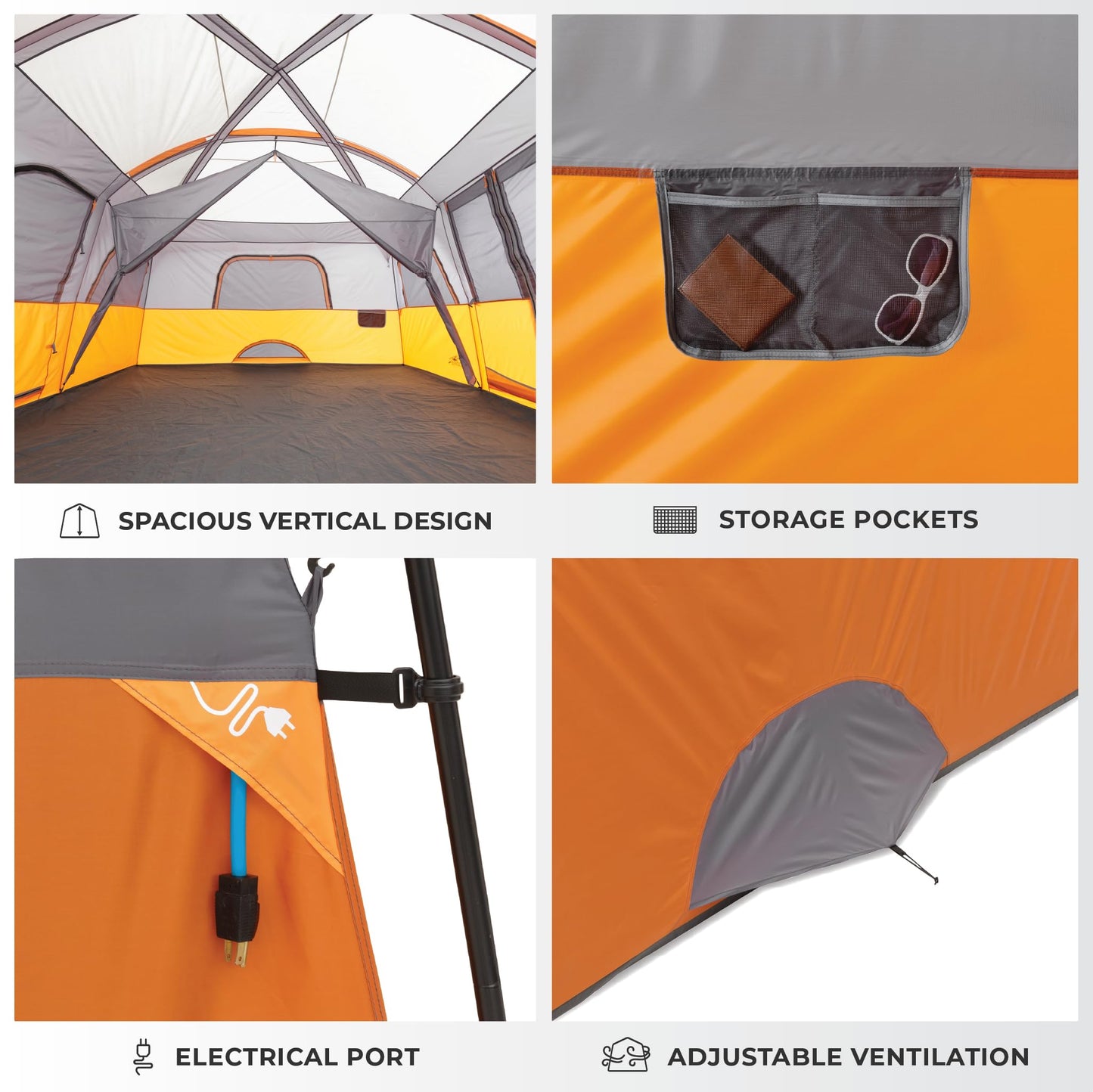 CORE 12 Person Tent | Large Multi Room Family Cabin Tent with Carry Bag for Outdoor Car Camping |