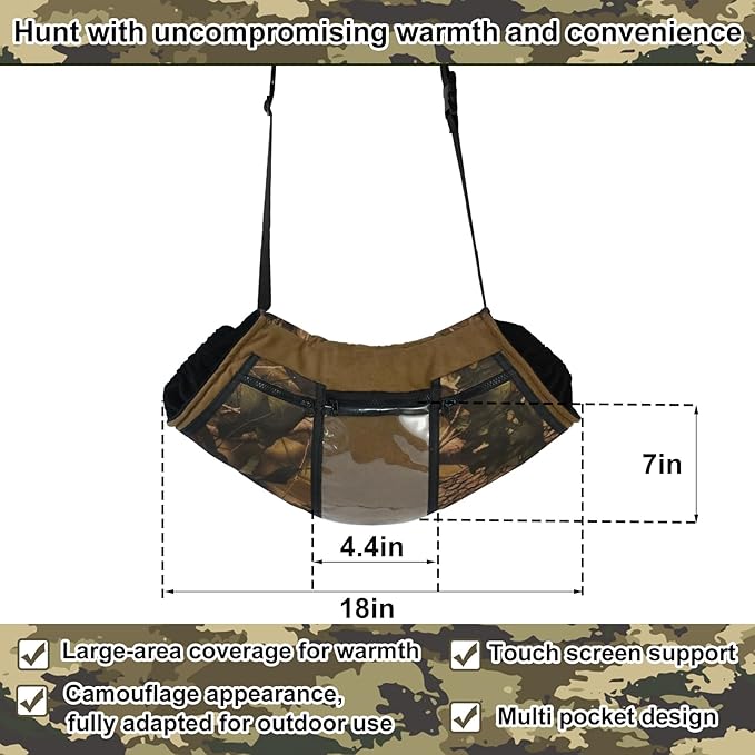 Camo Hunting Hand Warmer Pouch, Polar Fleece Warm Hand Muff Insulated Hunter Hands Warming Pouch Camouflage Hunting Gear with Phone Touchscreen for Men Women Hiking Camping Ice Fishing Cold Protection