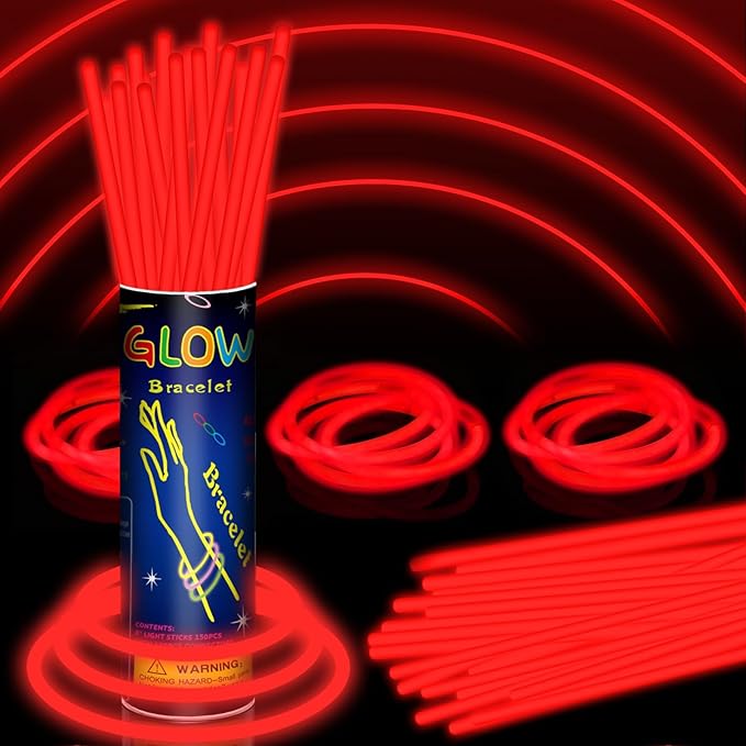 150 Pack 8??Red Glow Sticks Bulk with 150 Connectors Neon Glow In The Dark Party favors Supplies for Holiday Birthday Party Decoration (Red)
