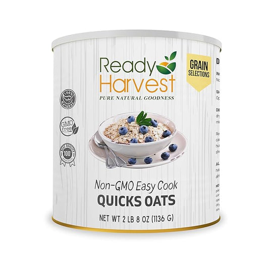 Ready Harvest Dehydrated Rolled Oats Whole Foods for Emergency Food Storage, Camping Supplies, and Survival Kits | Sealed Fresh in #10 Can | 25 Year Shelf Life | 1 Can