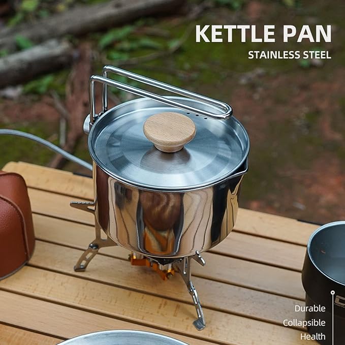 Stainless Steel Camping Kettle, Portable 1L Camping Pot with Removable Handle, Ideal for Outdoor Activities, Hiking, and Picnics