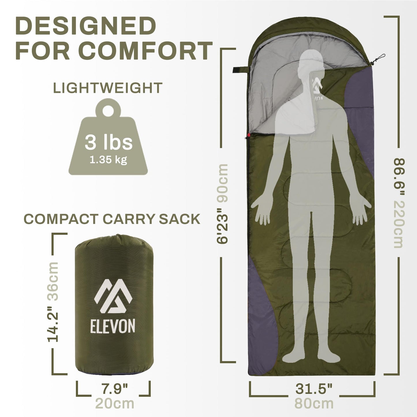 Elevon Sleeping Bag for Adults Teens Kids Cold Warm Weather, Portable Waterproof & Lightweight