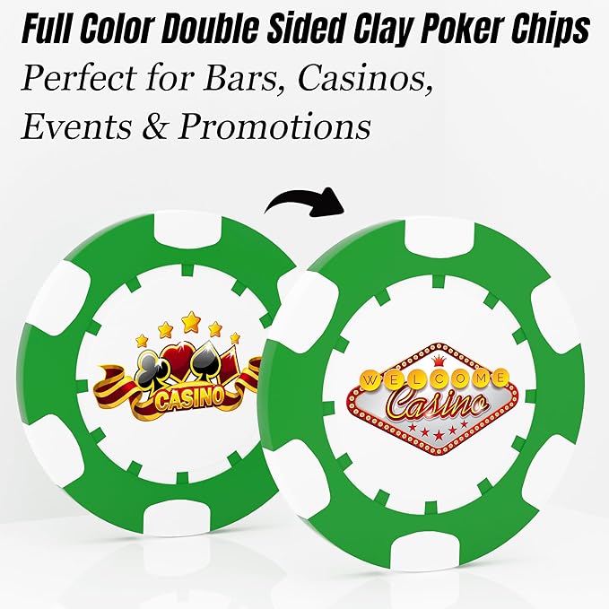 25 Custom Clay Poker Chips, 40mm Heavy 11.5g Casino Sized Personalized Poker Chips with Your Logo, Image or Text, Custom Drink Tokens for Bar, Party, Tournaments, Golf Club or Events