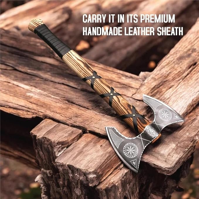 Viking Axe of Ragnar Lothbrok Norse Hunting Axes Sharp Blade Hunting Axe, High Carbon Steel Blade with Rose Wood Handle Camping Axes Viking Hatchet Gift for Dad (Double Head Axe)