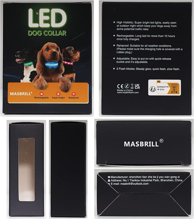MASBRILL Light Up DogCollars-Rechargeable LED Dog Collar-Waterproof Night Walking Glowing Dog Collar for Small Medium Large Dogs