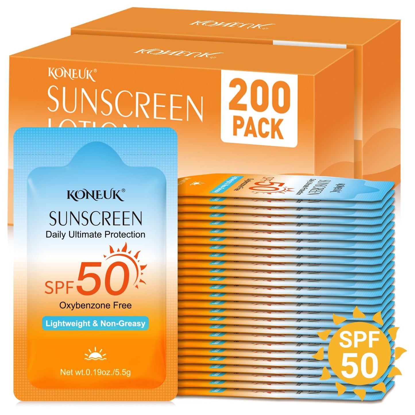 200 Pack Bulk Mini Sunscreen for Face Body, Lightweight & Non-Greasy