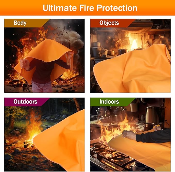 Emergency Fire Blanket for Home and Kitchen - Orange, 4Pack, 39.3"x39.3" Silicone Fiberglass Fire Blankets for House, Fireplace, Grill, BBQ, Camping, Warehouse