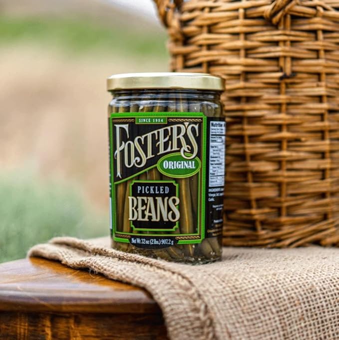 Foster's Pickled Green Beans in a Jar, Original, 32oz, 2 Pack, Traditional Pickled Vegetables Recipe for over 40 years, Low Calorie Snack, Gluten Free, Fat and Preservative Free Pickles