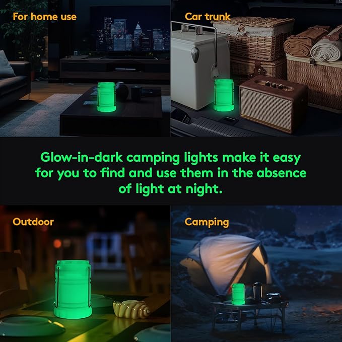 KUNHE LED 4 Pack Glow-in-The-Dark Camping Lanterns Battery Powered (Includes 12 AA Alkaline Batteries) 350 Lumens IPX4 Water Resistant Lanterns for Power Outages Earthquake Emergency Kit