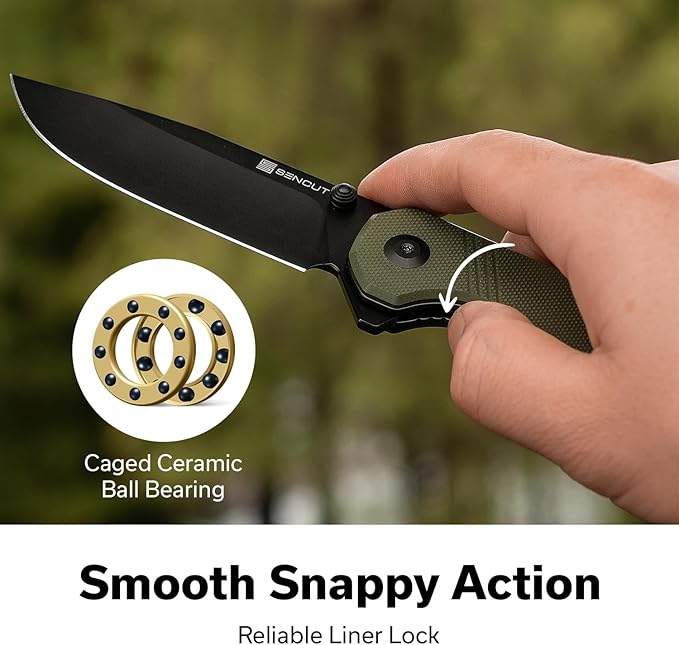 SENCUT Aetheris Pocket Knife, EDC Folding Knife with 3.68'' 9Cr18MoV Blade & G10 Handle, Reversible Clip for Camping Hiking S24095-2 (OD Green)