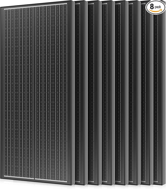 18BB N-Type 800 Watt Solar Panel, 12V 8PCS 100W Solar Panels, 25% High-Efficiency, Monocrystalline PV Modules, for RV, Marine, Boat, Shed Farm, Rooftop, Farm and Off-Grid System