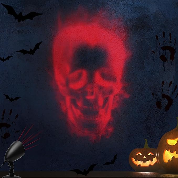 Halloween Projector Lights Outdoor Indoor - 3D Dynamic Red Skull Projector Decorations Lights with Timer, Waterproof Halloween Light for Wall, Window, Ground, Roof, Cemetery, Holiday Decor