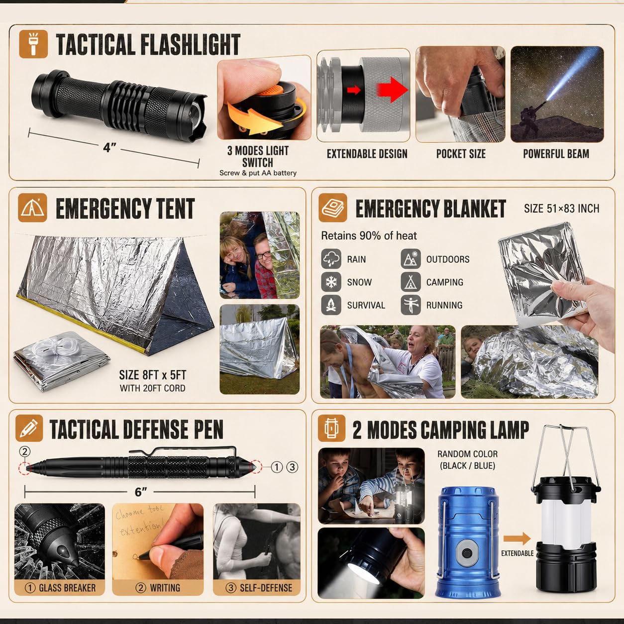 Survival Kit, 250Pcs Survival Gear First Aid Kit with Molle System Compatible Bag and Emergency