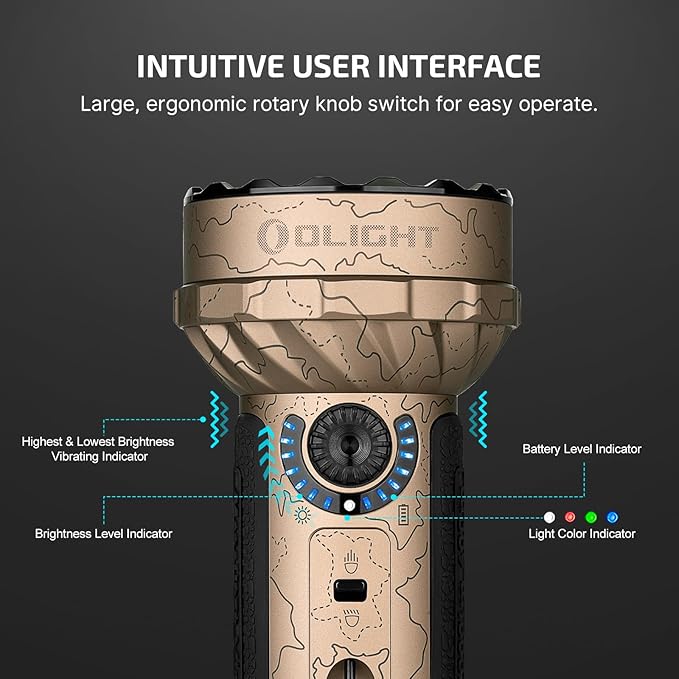 OLIGHT Marauder Mini 7,000 Lumens Bright Flashlight with 600 Meters Beam Distance, Powerful RGB Lights, Magnetic Rechargeable for Outdoors Work, Hunting, and Searching(Desert Terrain)