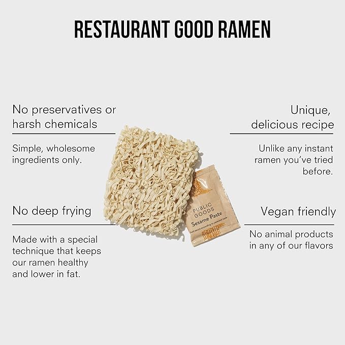 Public Goods Ramen Noodles | Brothless Vegan & Vegetarian Instant Ramen | Healthy, High Protein Asian Noodle | Preservative Free | No Added MSG | Sesame Paste (10 Pack)