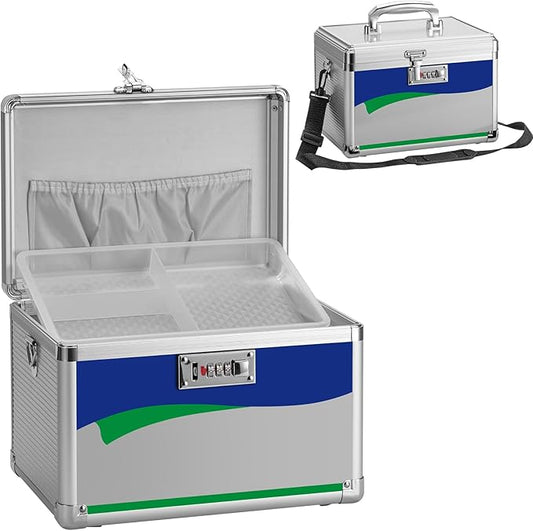 Medicine Lock Box with Combination Lock - 13.4 x 7.6 x 8.2 Inches - First Aid Safe Medication Storage Box, Medications and Personal Items, Safe Boxes for Home and Outdoor - Silver
