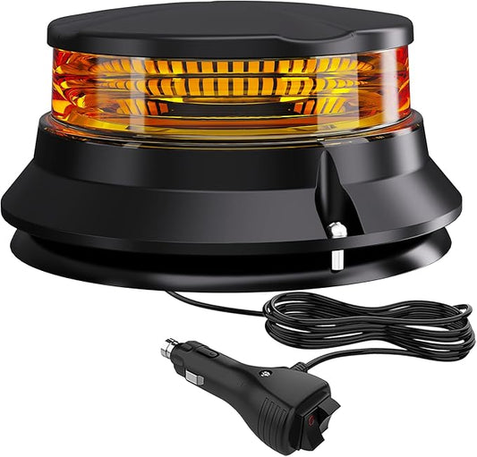 WINECO LED Amber Strobe Beacon Lights, Safety Warning Emergency Hazard Rotating Flashing Lights for Forklift Truck, Tractor, Golf Carts, ATV, Postal Car, 12-24V Magnetic Base and Permanent Mount
