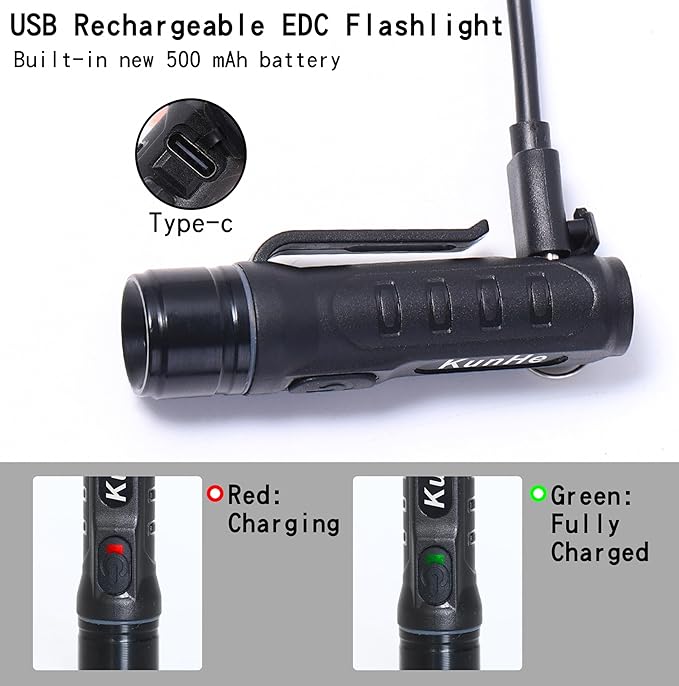 KunHe 10 Pack Bulk Keychain LED Flashlight Small Mini Rechargeable Flashlight Pocket Keychain Light Portable 300 Lumens for EDC Emergency Gift