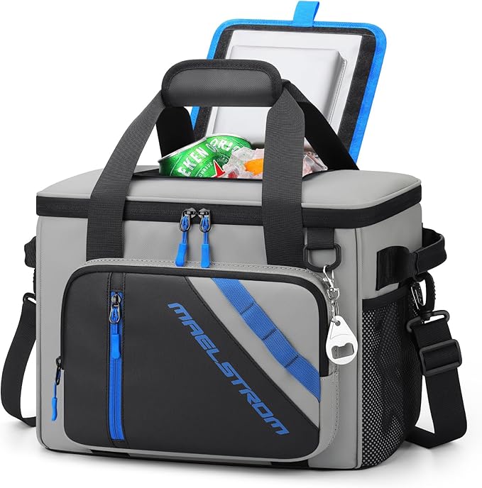 Maelstrom Cooler Bag, 30 Cans Beach Cooler, Large Leakproof Insulated Soft Cooler with Bottle Opener, Ice Chest, Portable Collapsible Cooler for Travel, Camping, Shopping