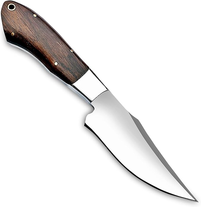 Zaby Hand Forged D2 Steel 10'' inches Fixed Blade Hunting Knife, Bushcraft Skinner Camping Outdoor Knife with Genuine Leather Sheath, Rose Wood Handle